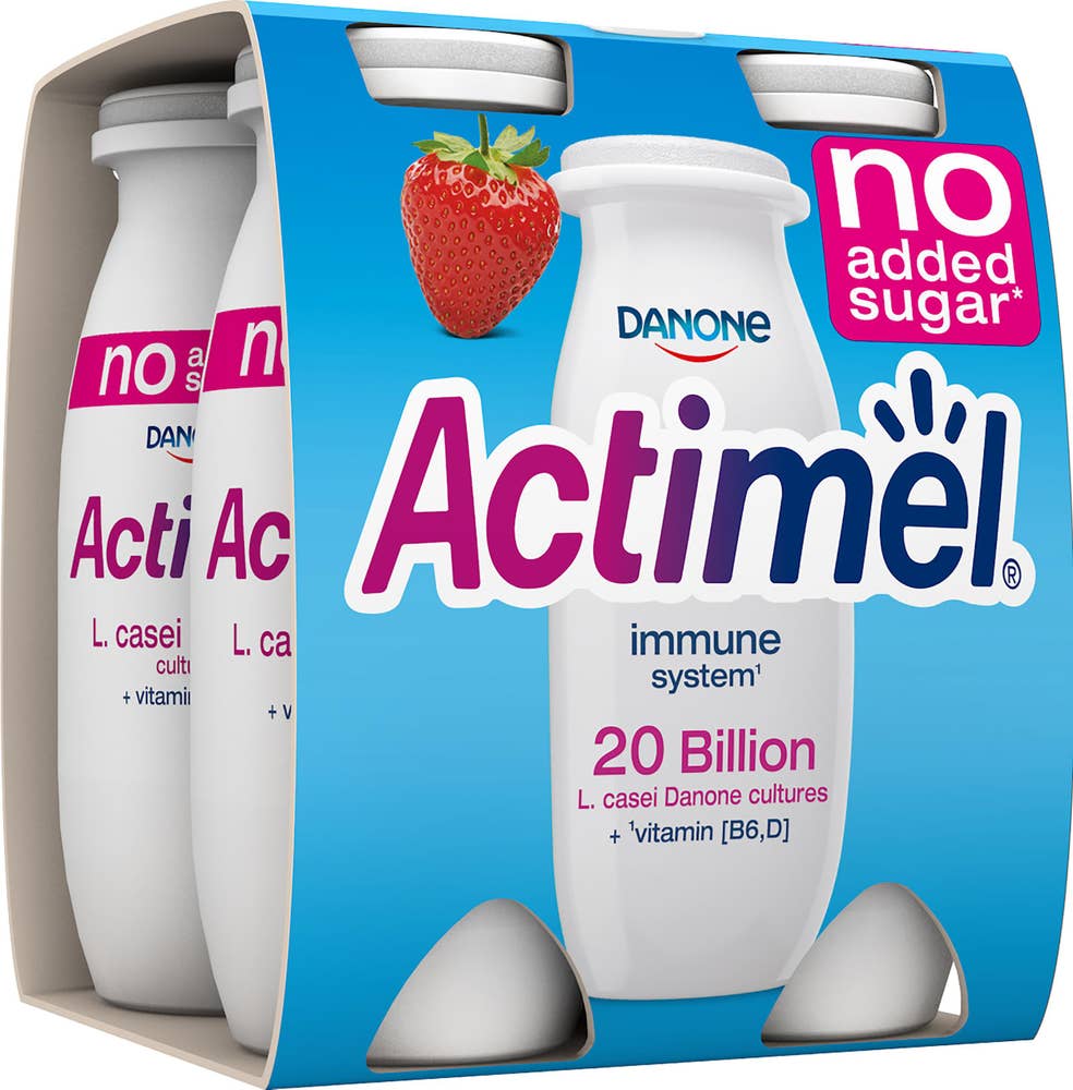 Actimel Drickyoghurt Jordgubb Utan Tillsatt Socker 0,1% 4x100g
