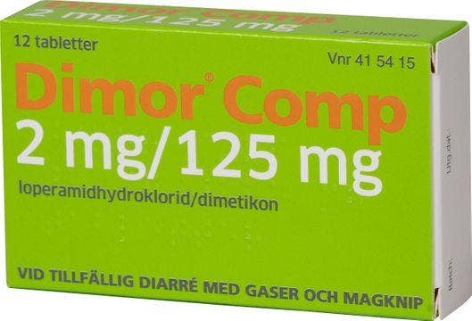 Dimor Comp 2 mg/125 mg, Loperamid/Simetikon, tablett, 12 st