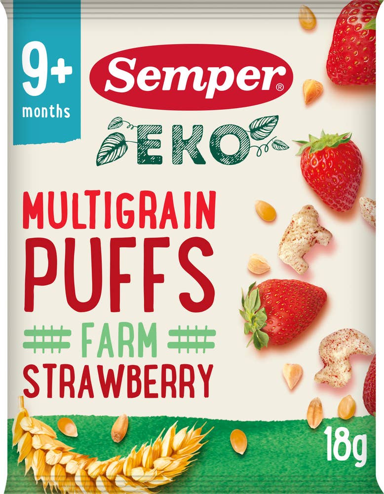 Semper Multigrain Puffs Jordgubb +9M EKO