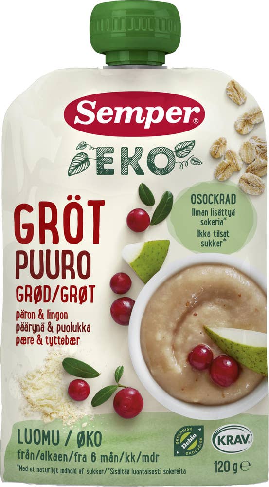 Semper Klämmis Gröt Lingon & Päron 6M KRAV
