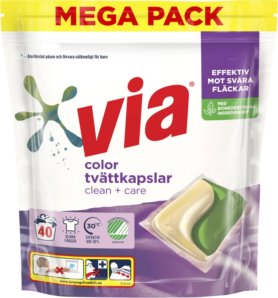 Via Tvättkapslar Clean+Care Color 40-p Via