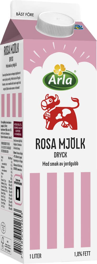 Rosa Mjölkdryck Jordgubb 1%