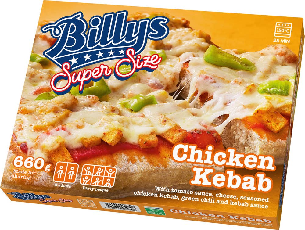 Billys Super Size Pizza Chicken Kebab Fryst