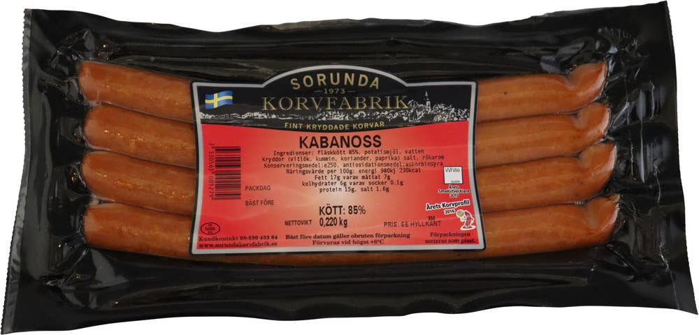 Sorunda korvfabrik Kabanoss Kötthalt 85% 4-p