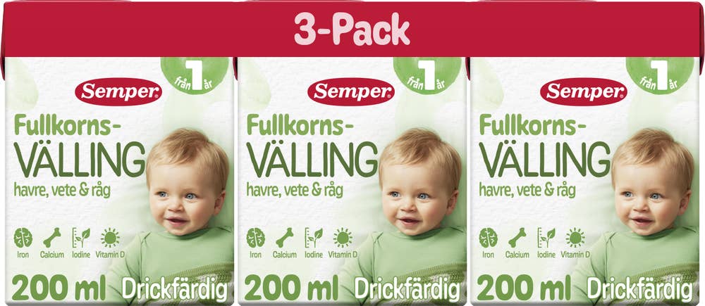 Semper Fullkornsvälling Drickfärdig 12M 3x200ml