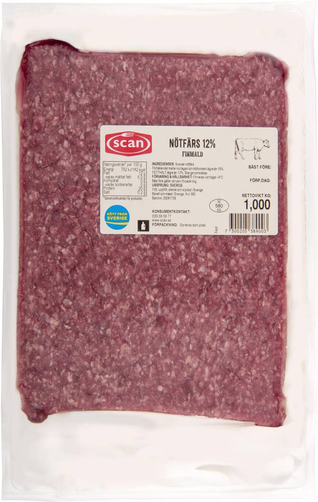 Scan Nötfärs 12% Vakuumförpackad