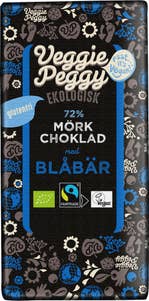 Veggie Peggy Vegansk Mörk Choklad 72% med Blåbär EKO/Fairtrade