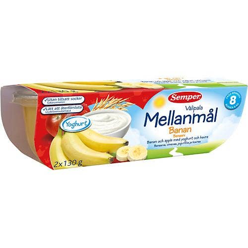 Ej sorterad Mellanmål Banan Äpple Yoghurt Havre 8M 2x Semper