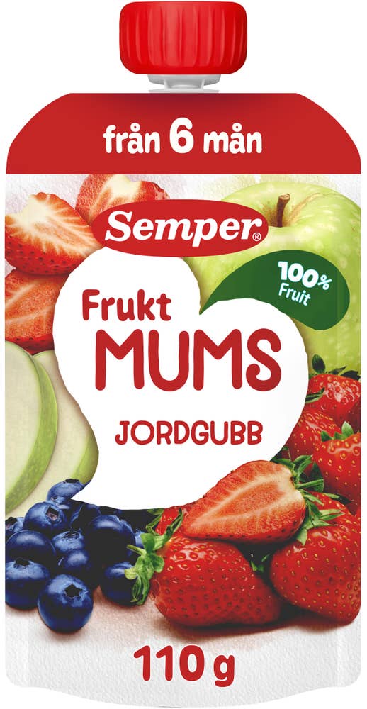 Fruktmums Jordgubb, Äpple & Blåbär 6M