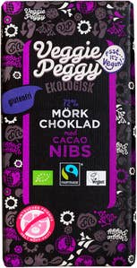 Veggie Peggy Vegansk Mörk Choklad 72% med Kakaonibs EKO/Fairtrade