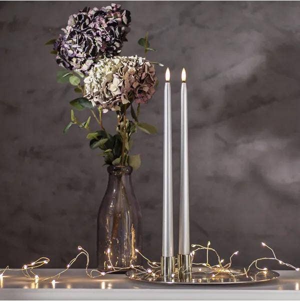 Star Trading LED Antikljus Flamme Metal Silver 39cm