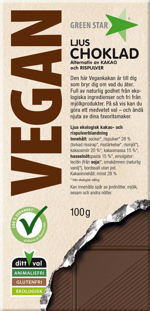 Green Star Vegansk Ljus Choklad EKO