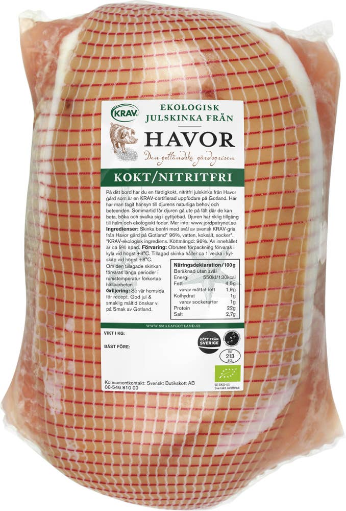 Havor Julskinka Kokt Nitritfri EKO/KRAV ca 2,5kg Havor Gård