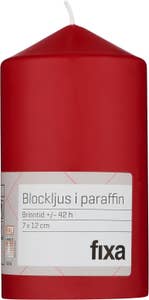 Fixa Blockljus Röd 12x7cm