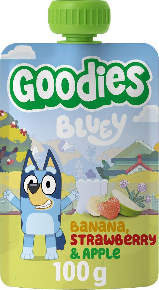 GOODIES Bluey Klämmis Banan, Jordgubb & Äpple 3År