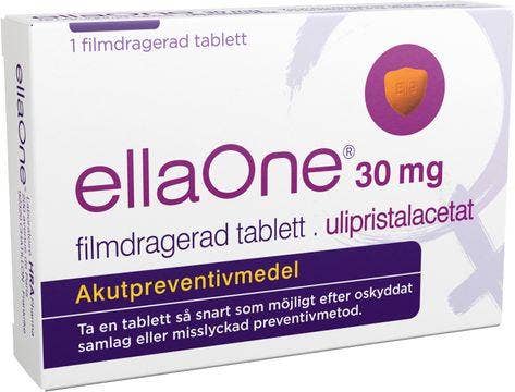 ellaOne akut-p-piller, Filmdragerad tablett 30 mg Ulipristalacetat 1 tablett(er)