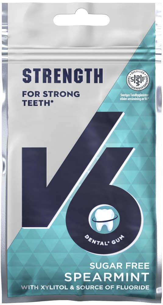 V6 Tuggummi Strong Teeth Spearmint Sockerfri