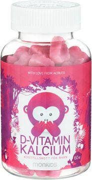 Monkids D-vitamin + Kalcium Barn Jordgubb, Mjuka och tuggbara vitaminer 60 st