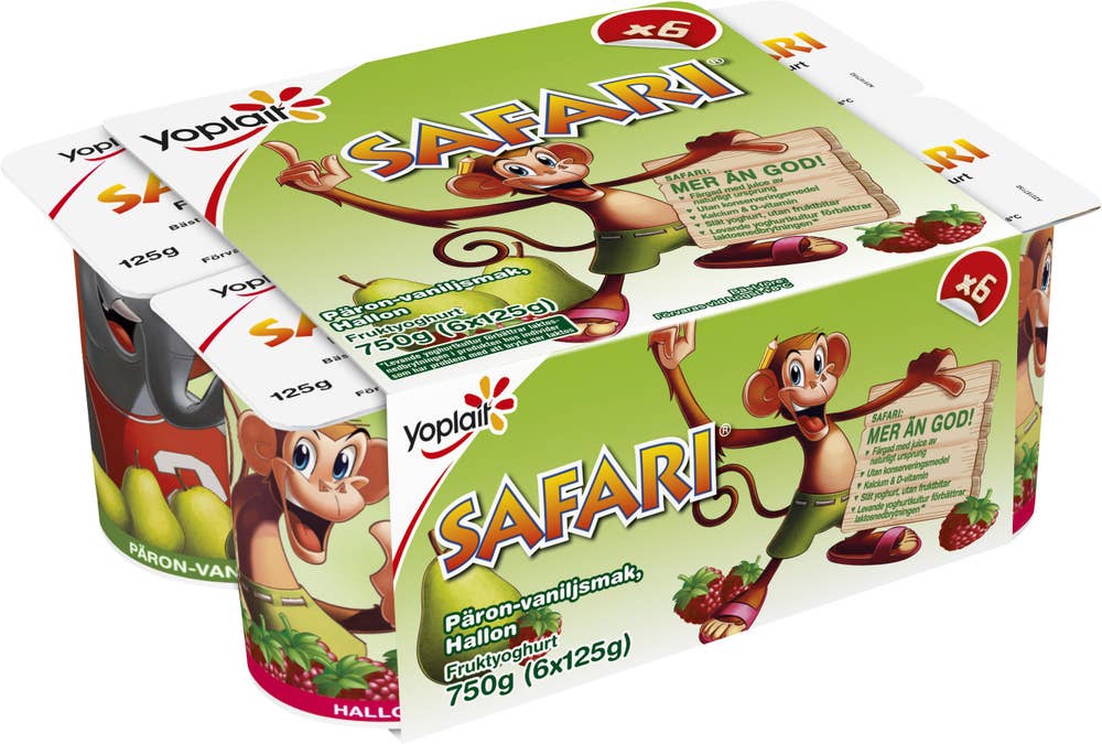 Yoplait Safari Yoghurt Hallon & Päron/Vanilj 3,1% 6-p
