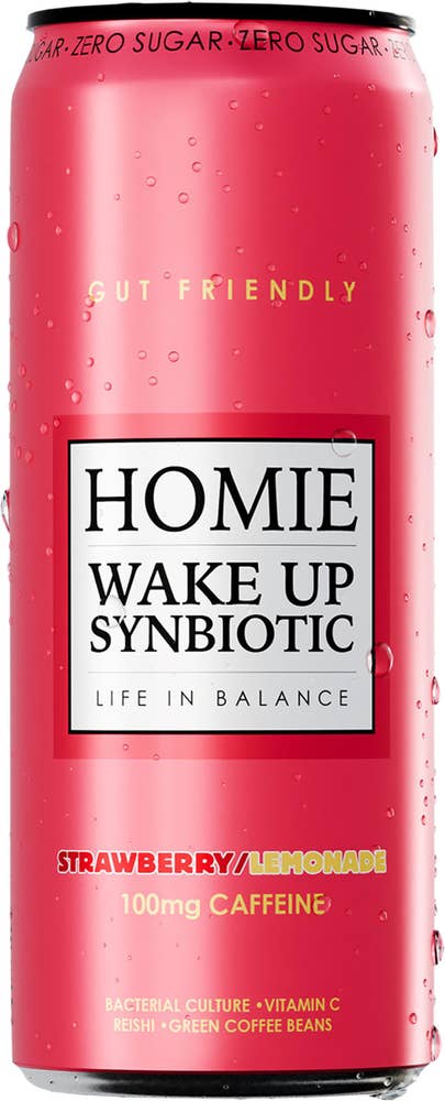 Homie Wake Up Synbiotic Strawberry Lemonade Zero Sugar