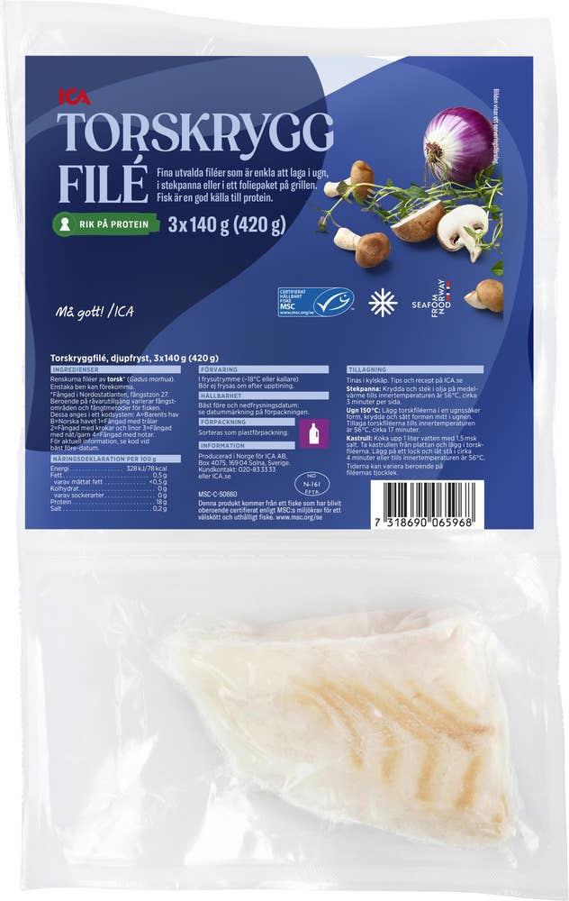 ICA Fryst Torsk Ryggfilé MSC 3x Ica