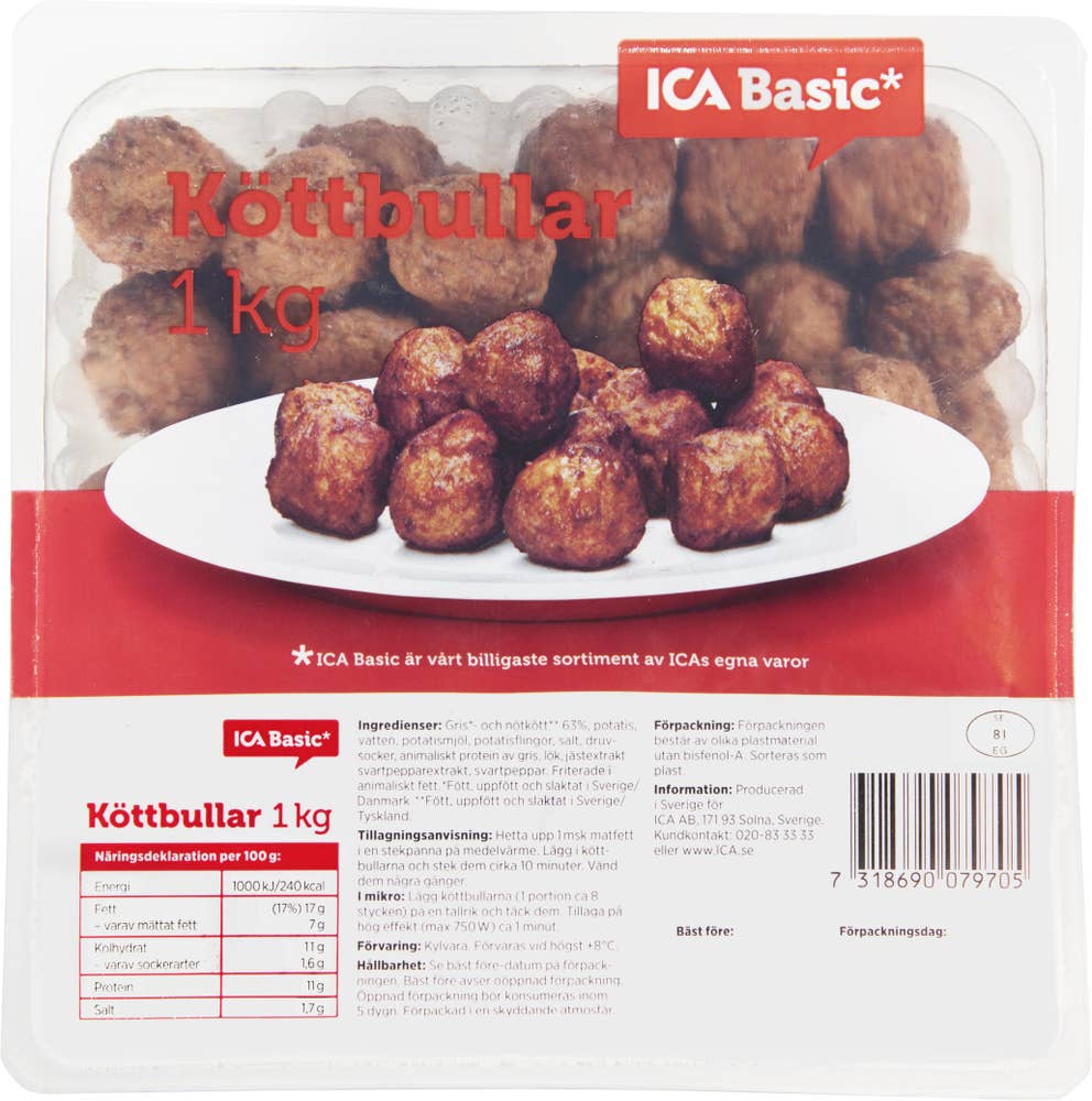 Ej sorterad Köttbullar Ica Basic