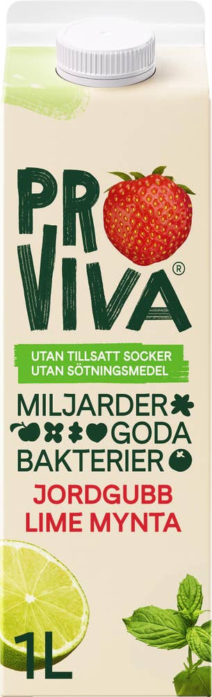 ProViva Fruktdryck Jordgubb, Lime & Mynta Utan Tillsatt Socker & Sötningsmedel