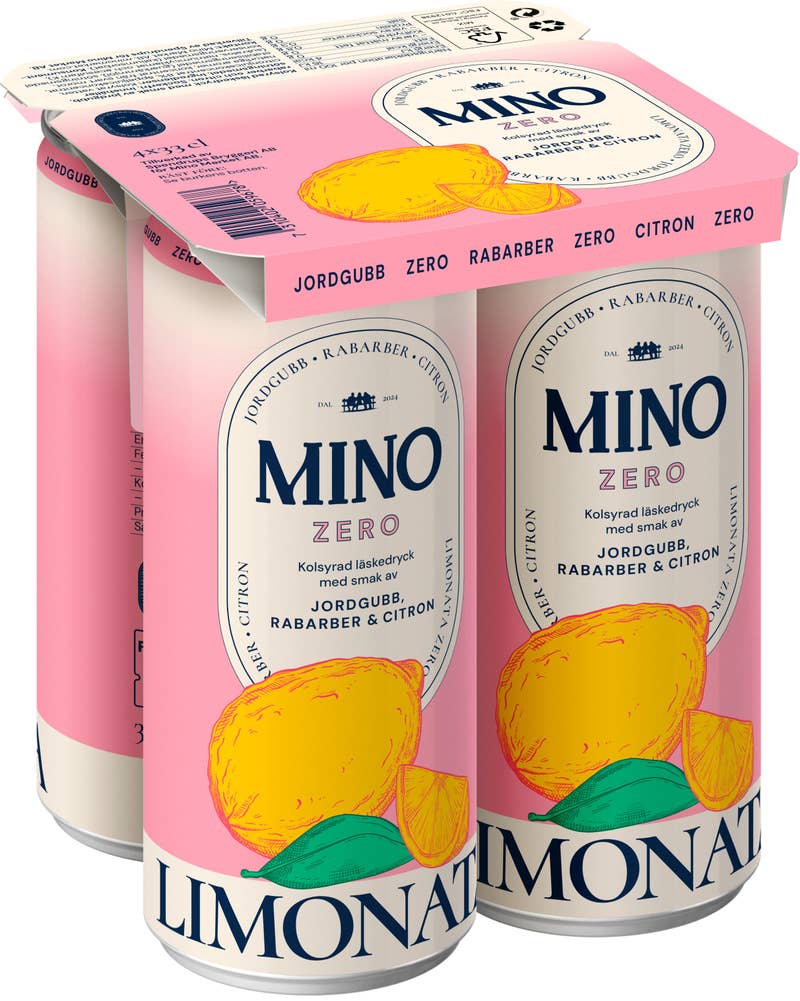 Mino Limonata Jordgubb & Rabarber Zero 4x33cl