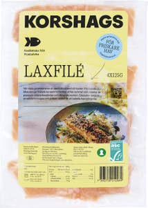 Korshags Laxfilé med Skinn Uppfödd på Land ASC Fryst 4x125g