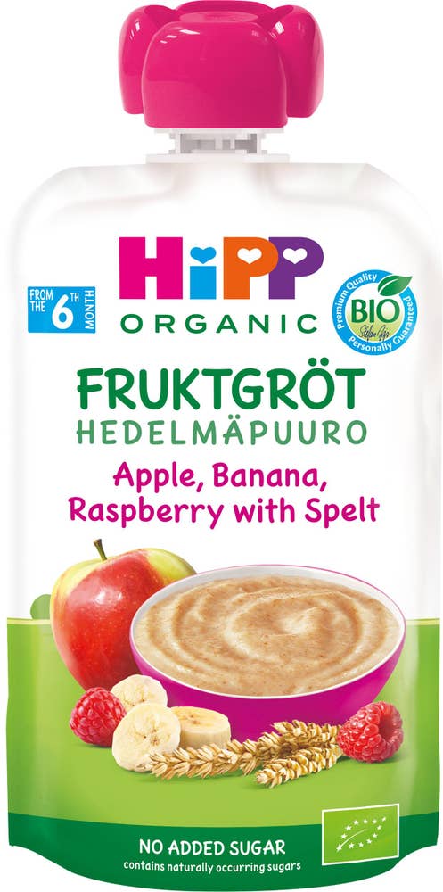 Fruktgröt Äpple, Banan & Hallon 6M EKO