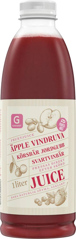 Garant Juice Äpple Vindruva Körsbär Jordgubbe Svartvinbär