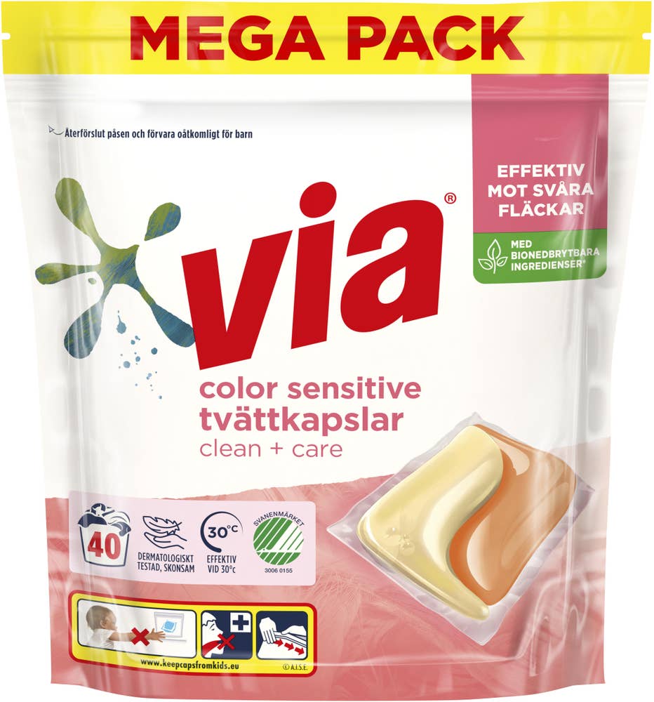 Via Tvättmedel KapslarClean+Care Color Sensitive