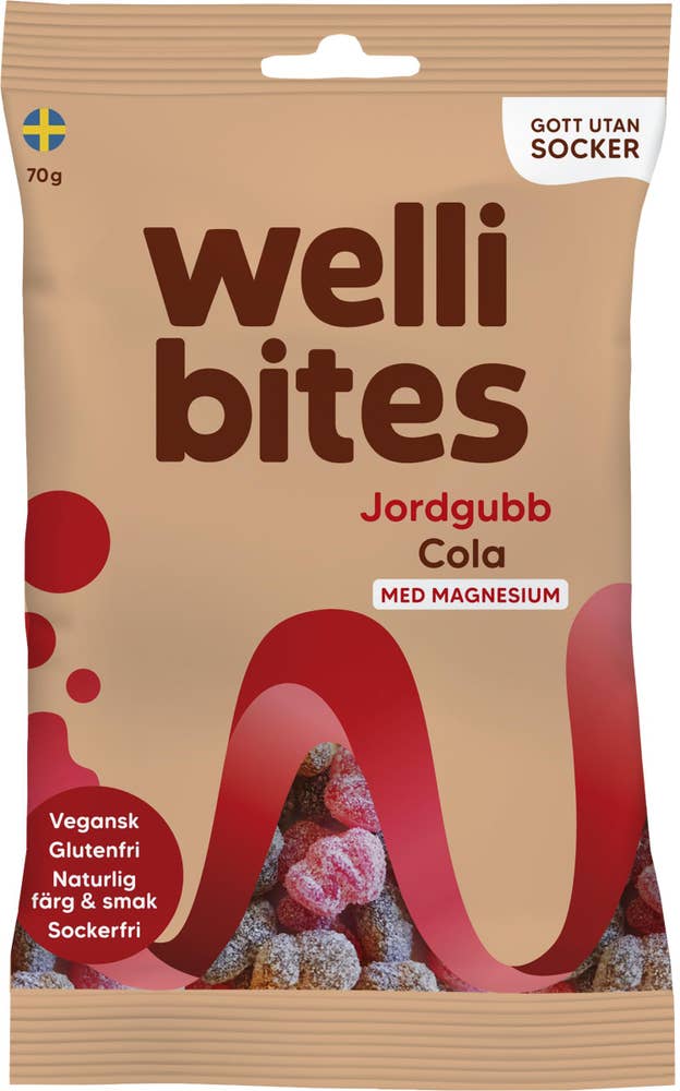 Wellibites Sockerfritt Godis Jordgubb & Cola