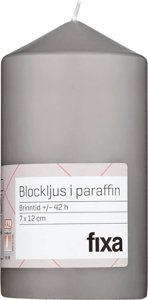 Fixa Blockljus Grå 7x12cm
