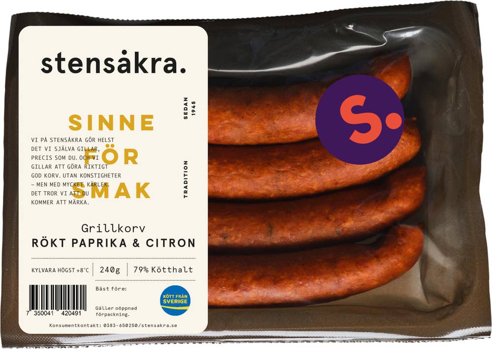 Stensåkra Grillkorv Rökt Paprika & Citron