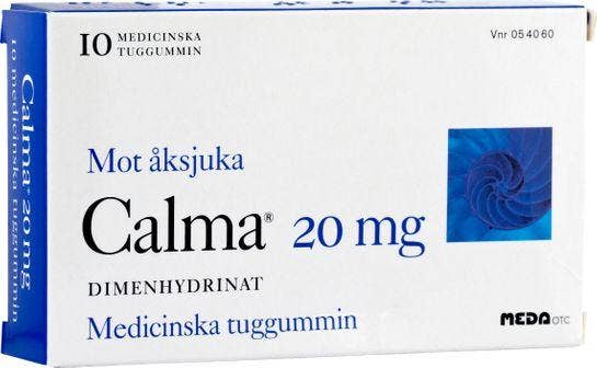 Calma 20 mg, Dimenhydrinat, medicinskt tuggummi, 10 st