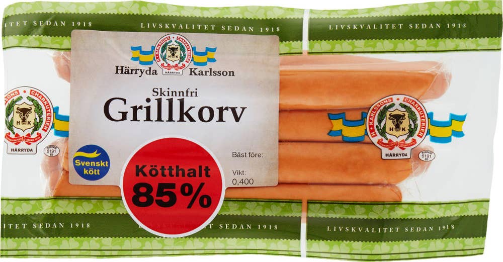 Härryda Karlsson Grillkorv Skinnfri Härryda Karlsson