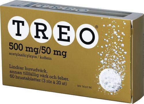 Treo Brustablett 500 mg/50 mg, Acetylsalicylsyra/Koffein, brustablett, 3 x 20 st