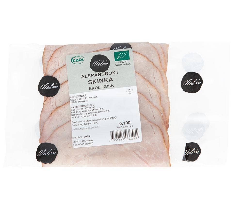 Melins Rökt Skinka Skivad Fryst KRAV 100g Melin