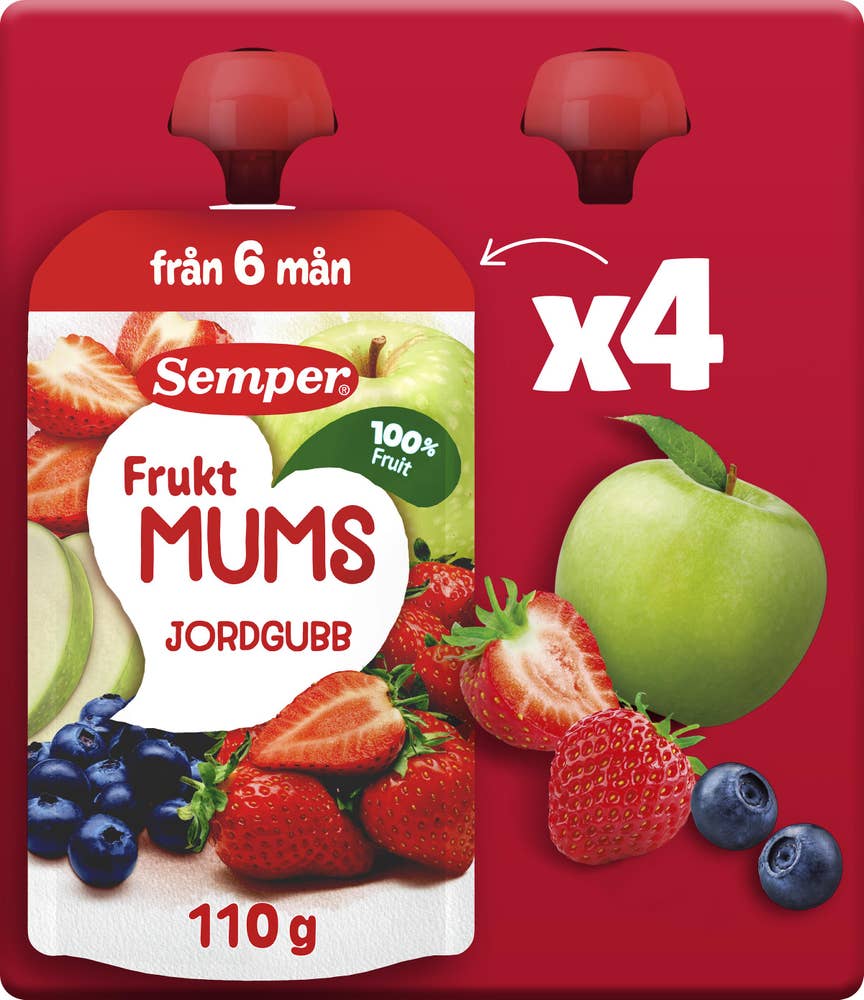 Semper Fruktmums Jordgubb 6M 4x110g