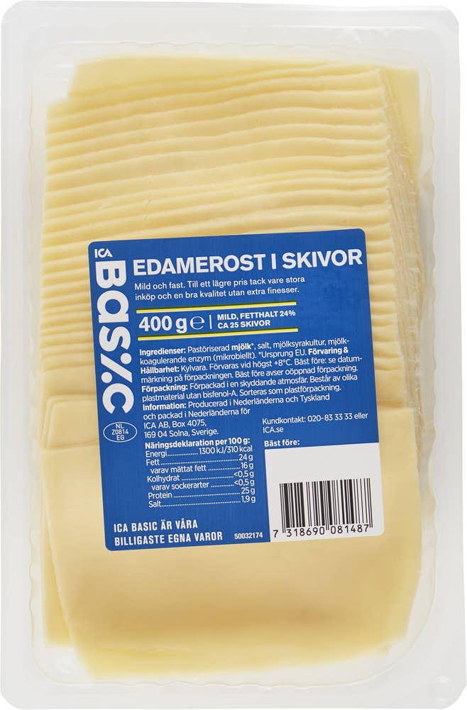 Ej sorterad Edamerost Skivad Ica Basic