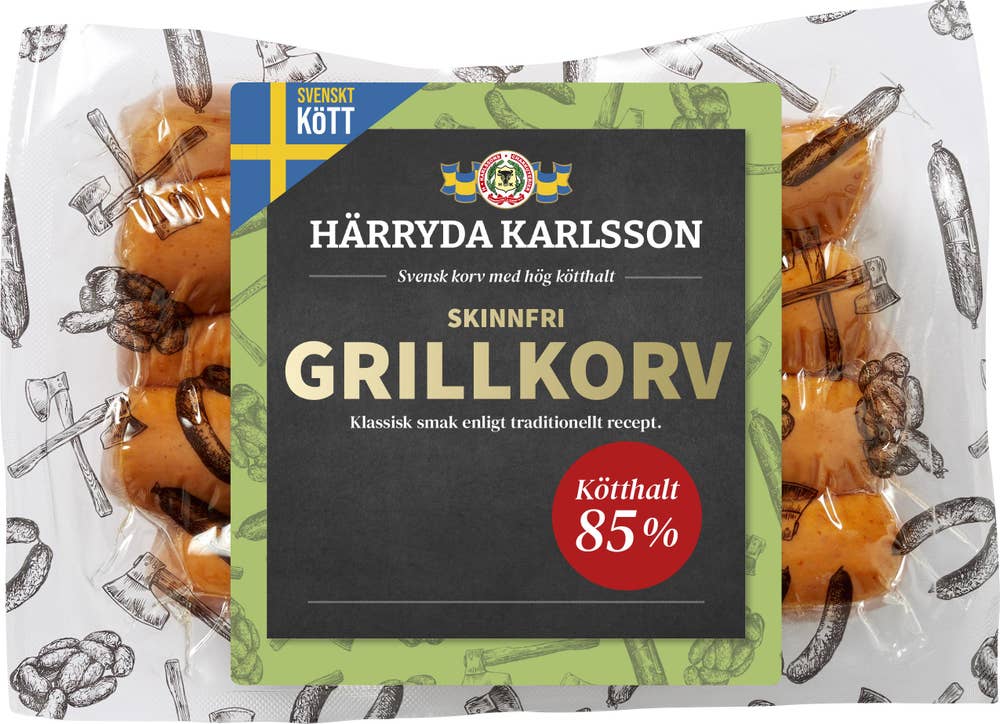 Härryda Karlsson Grillkorv Skinnfri 400g Härryda Karlsson