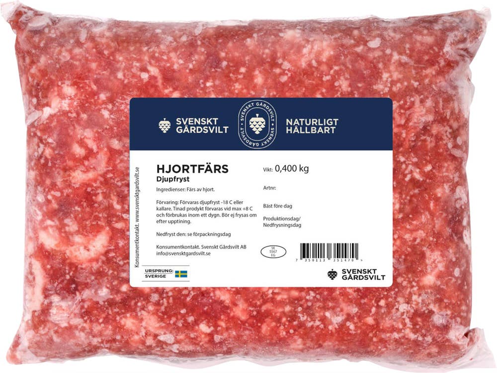 Svenskt Gårdsvilt Hjortfärs Fryst
