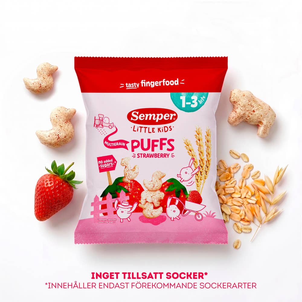 Semper Multigrain Puffs Jordgubb EKO 1-3År