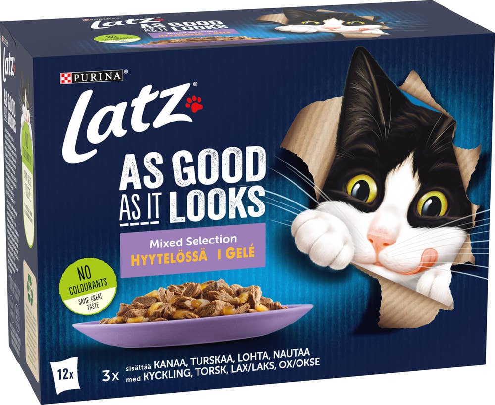 Latz Kattmat Original Kyckling/Torsk/Lax/Oxe i Gelé 12x85g