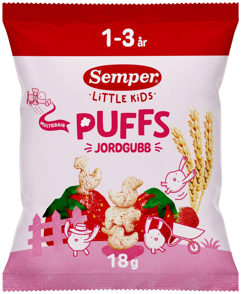 Semper Multigrain Puffs Jordgubb EKO 1-3År
