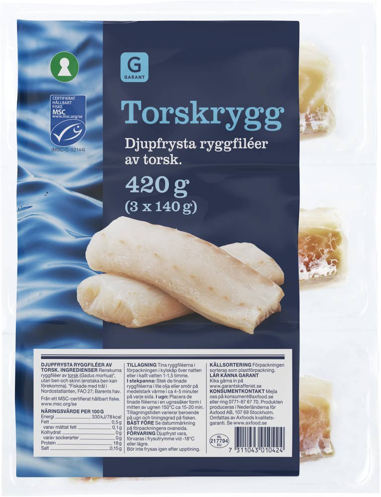 Garant Torskrygg Fryst MSC 3x140g
