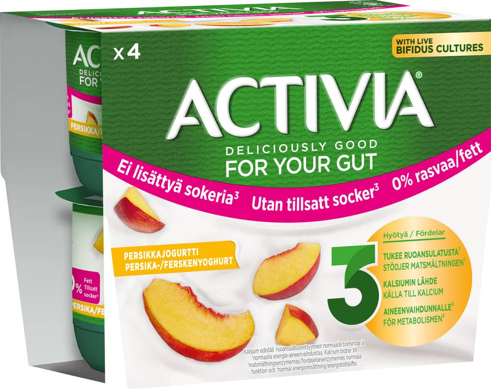 Activia Persikayoghurt Utan Tillsatt Socker 0% 4-p