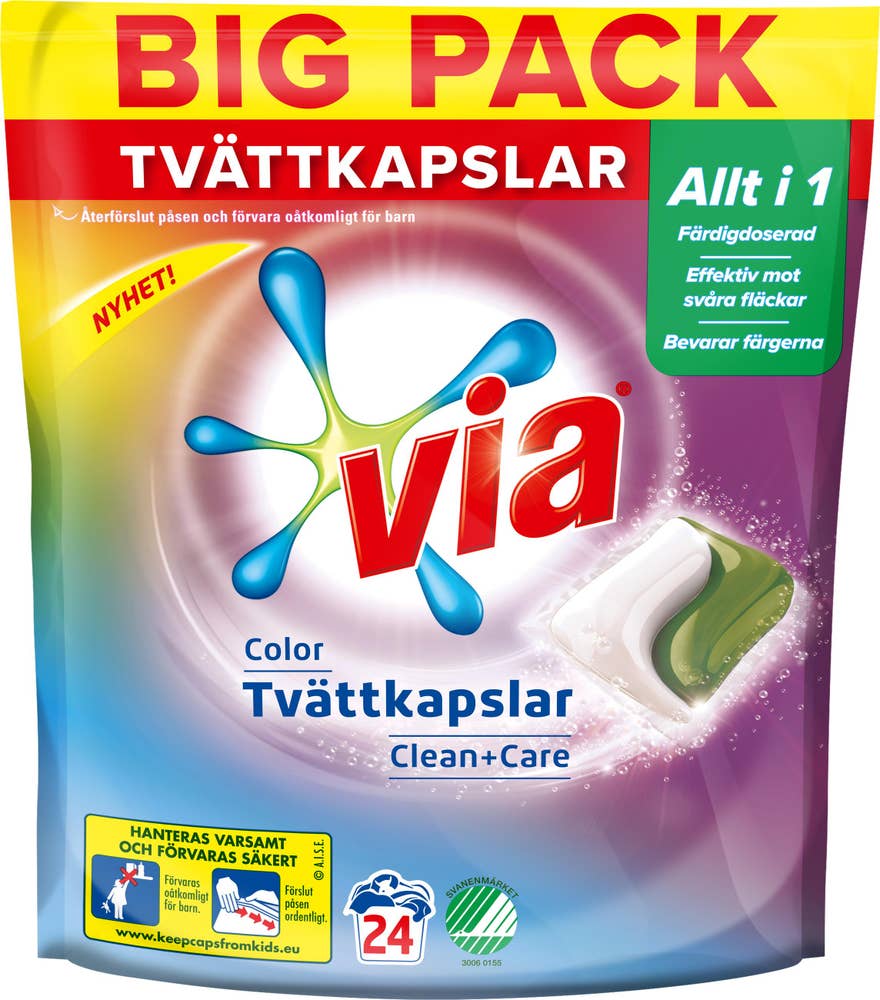 Via Tvättmedel Kapslar Color 24-p Via