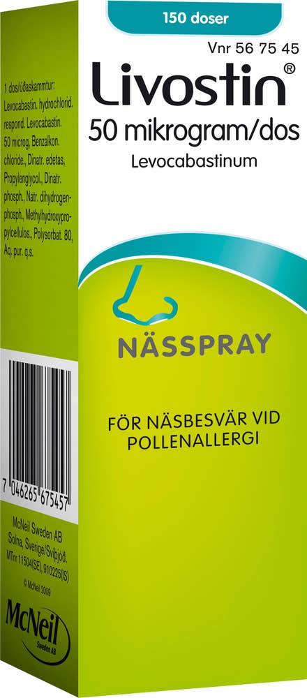 Livostin 50 mikrogram/dos, Levokabastin, nässpray, 150 doser